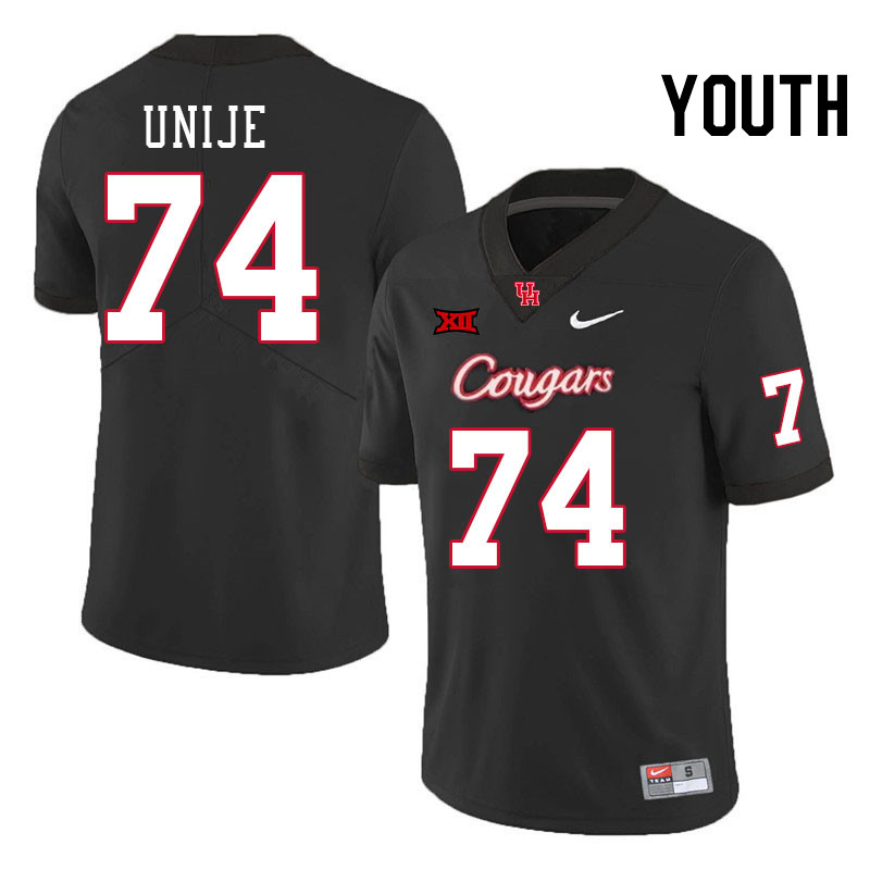 Youth #74 Reuben Unije Houston Cougars Big 12 XII College Football Jerseys Stitched-Black - Click Image to Close